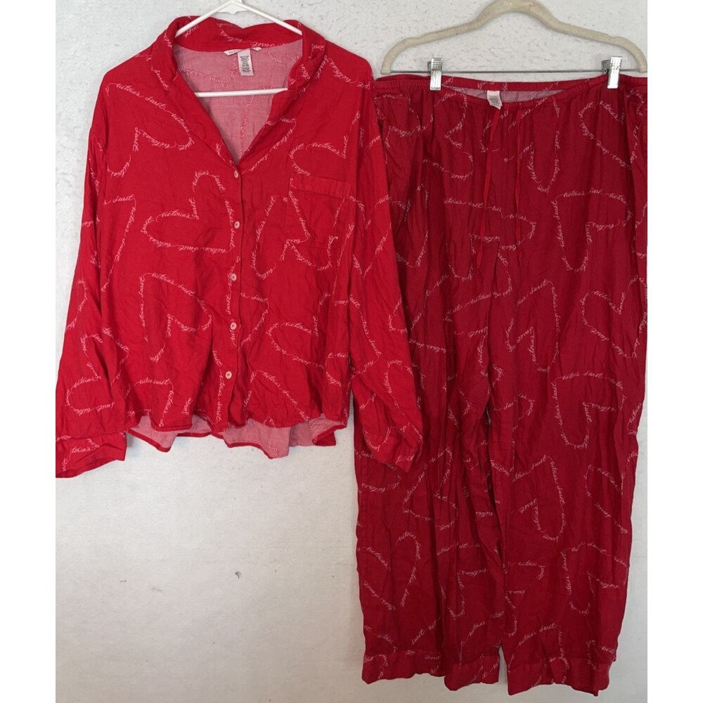 Victoria Secret Lightweight Flannel Pajama Set Womens XL Red Plaid top pant